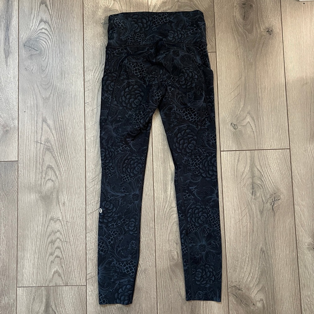 Lululemon Tight Stuff Tight II 25 Floral Baroque Black Grey Running Leggings 4 - Picture 2 of 5